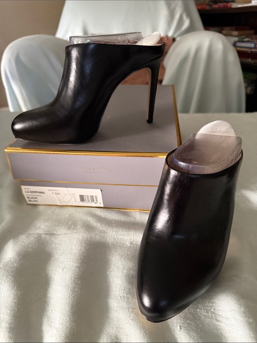 Louise et Cie Black Leather Stiletto Mule Heels